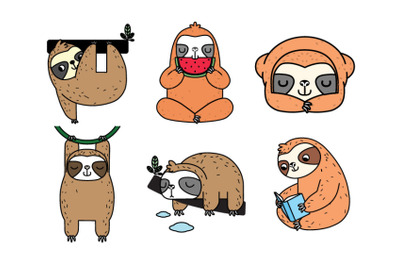 Set of Cute cartoon sloth