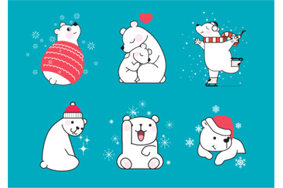 Hand drawn little polar bears in different poses