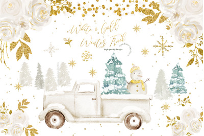 Vintage Truck Winter Snowflakes Frame Clipart