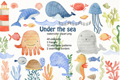 Sea animals. Watercolor kit.