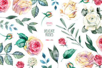Watercolor Delicate Roses cliparts