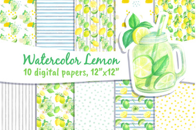 Lemons Digital Paper Clip Art, Seamless Patterns Files Background Citr