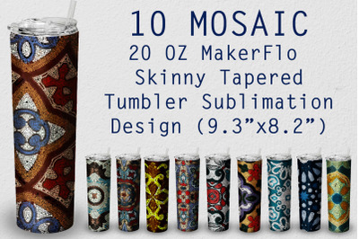 10 Tumbler Tapered 20 OZ Sublimation Mosaic Wrap Design