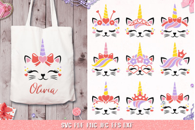 Cat Unicorn Face Bundle SVG,Caticorn SVG,Valentines Cat SVG