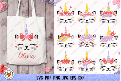 Cat Unicorn Face Bundle SVG | Caticorn SVG | Valentines Cat SVG