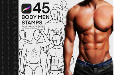 45 Male Body Poses Procreate Brushes