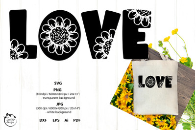 LOVE with sunflower flowers SVG cut file. Love sublimation
