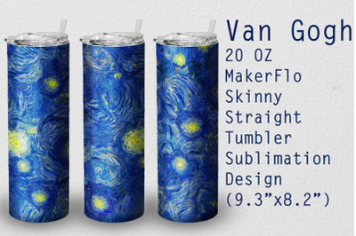 Tumbler Straight 20 OZ Sublimation Van Gogh Wrap Design