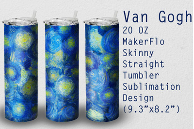 Tumbler Straight 20 OZ Sublimation Van Gogh Wrap Design