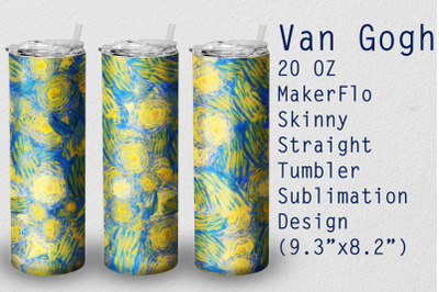 Tumbler Straight 20 OZ Sublimation Van Gogh Wrap Design