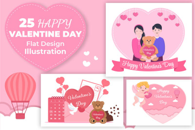 25 Happy Valentine&amp;&23;039;s Day Flat Design Illustration