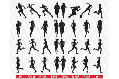 SVG Runners, Black isolaited silhouettes, digital clipart
