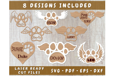 Dog Paw Memorial Laser SVG,  Personalizable Dog Paw Angel Wings SVG