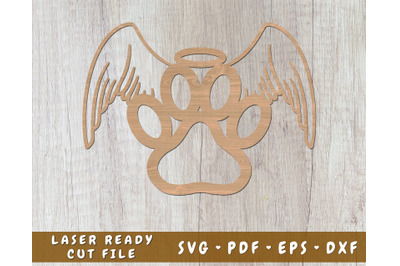 Dog Paw With Angel Wings and Halo Laser SVG