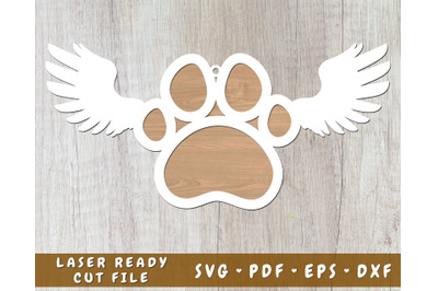 Personalizable Dog Paw With Angel Wings Laser SVG