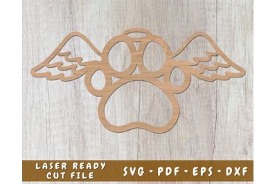 Dog Paw With Angel Wings and Halo Laser SVG