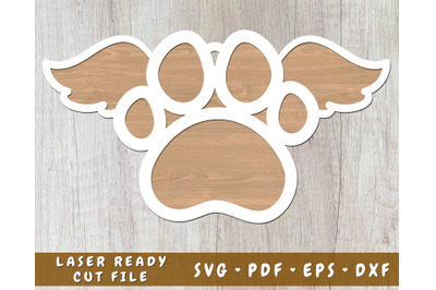 Customizable Dog Paw With Angel Wings Laser SVG