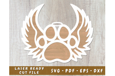 Customizable Dog Paw With Angel Wings and Halo Laser SVG