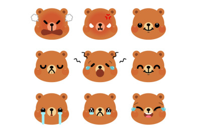 Set of cute cartoon bear emoji set 1
