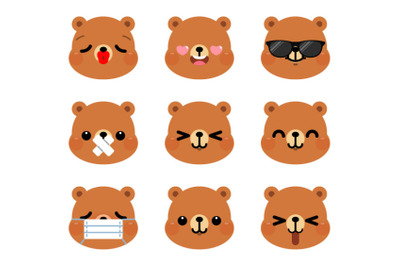 Set of cute cartoon bear emoji set 2
