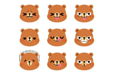 Set of cute cartoon bear emoji set 3
