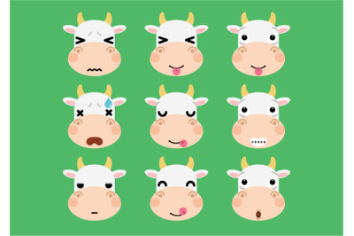Set of cute cartoon cow emoji set 1