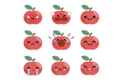 Set of cute cartoon apple emoji set 1