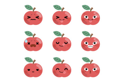 Set of cute cartoon apple emoji set 3