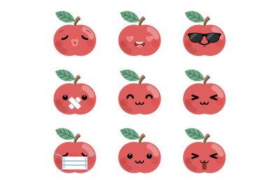 Set of cute cartoon apple emoji set 2