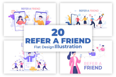 20 Refer a Friend Flat Design Illustration