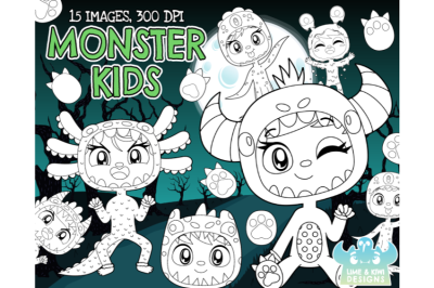 Monster Kids Digital Stamps - Lime and Kiwi Designs
