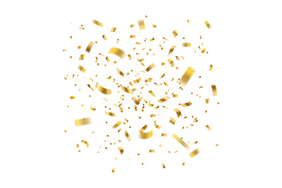 Confetti golden. Gold tinsel explosion foil and ribbons, realistic yel