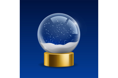 Empty snowglobe. Realistic Christmas globe with snow. Isolated magic c