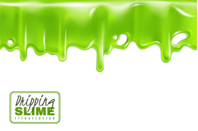 Green slime dripping. Toxic drips slimy isolated on white background&2C;