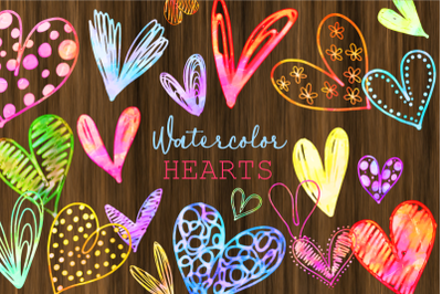 Watercolor Love Heart Doodle Symbols