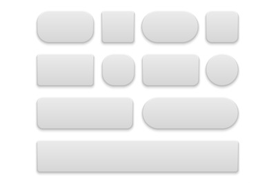 White buttons. Oval and round, rectangle and square icons app, differe