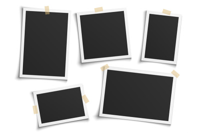 Photo frames realistic. Empty white photos frame vintage with adhesive