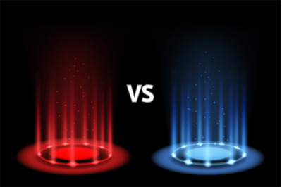 Versus battle. Portal magic with neon blue and red lightning. Realisti