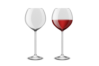 Wine glasses realistic. Restaurant glassware isolated on white backgro