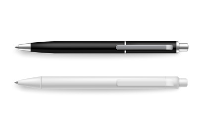 Pen realistic black and white. Stationery tools for writing realistic