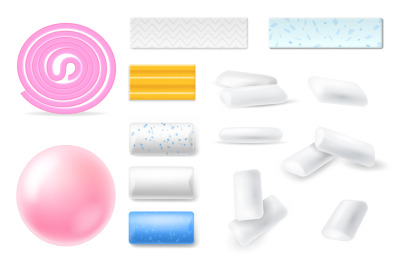 Pads chewing gum. Realistic different flavors and shapes bubble gum. P