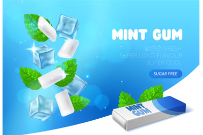 Mint chewing gum. Peppermint bubblegum pads. Realistic advertising ban