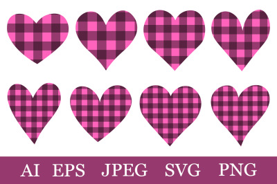 Hearts sublimation. Hearts Pink Buffalo plaid. Hearts SVG