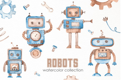 Robots watercolor collection