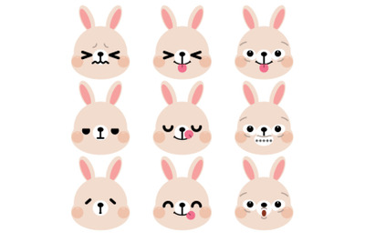 Set of cute cartoon rabbit emoji set 1