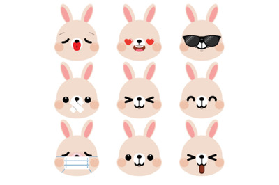 Set of cute cartoon rabbit emoji set 3