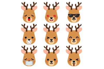 Set of cute cartoon reindeer emoji set 2