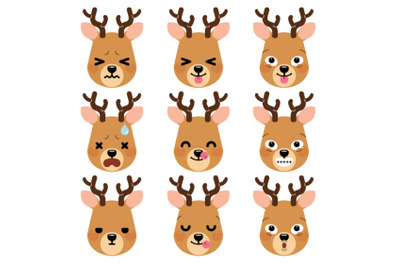 Set of cute cartoon reindeer emoji set 3