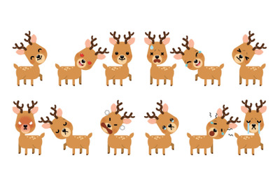 Emotions of funny reindeer for Christmas decoration set 1