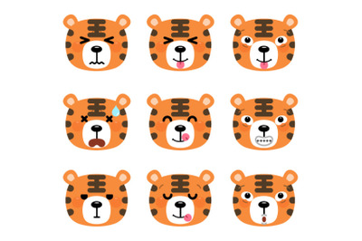 Set of cute cartoon tiger emoji set 1